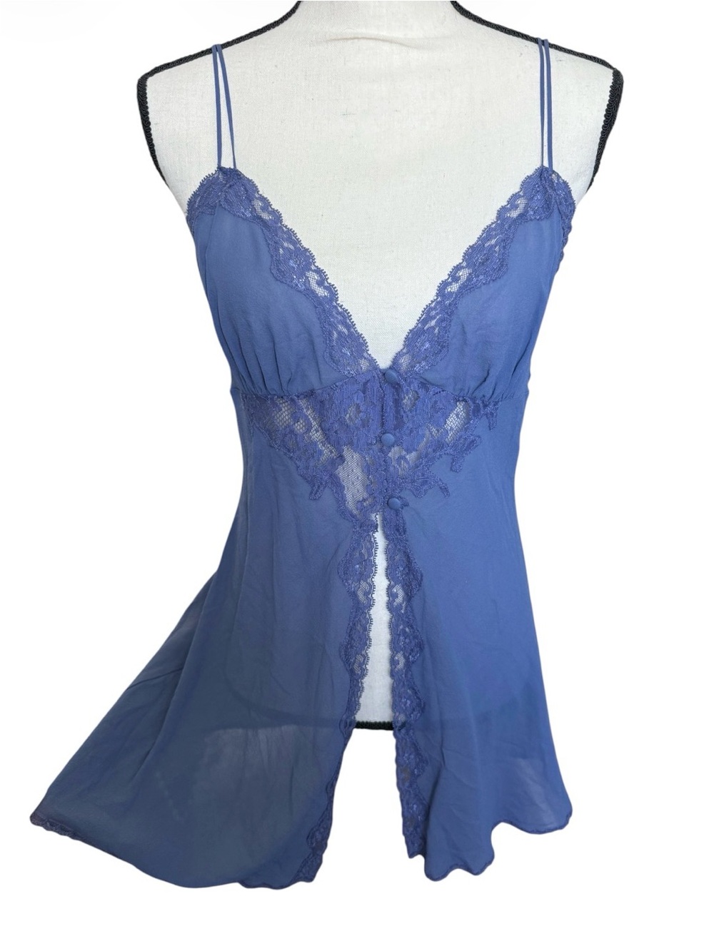 Victoria's Secret Periwinkle Lace-Trim Silk Chemise